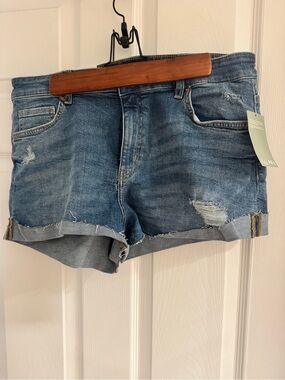 H&M Blue Distressed Rolled-Hem Denim Shorts